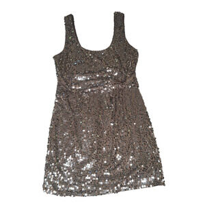 Love Reign Mini Tank Dress Silver Sequin Brown XL Stretch Mob Wife Party Club